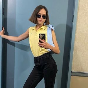 Cotton summer polo! Yellow! Alexa Chung vibes cool girl chic